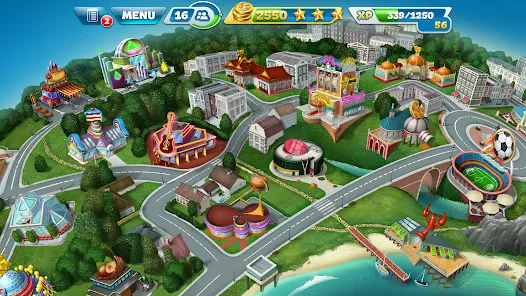 Cooking Fever city map showing unlocked locations