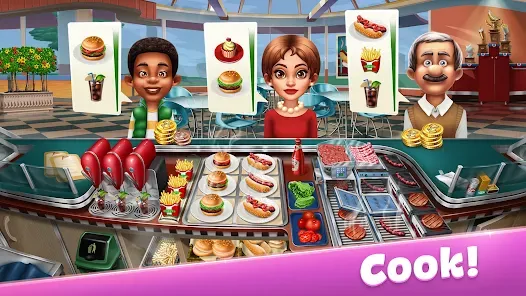 Cooking Fever cooking a burger order on the grill
