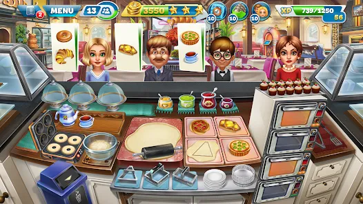 Cooking Fever restaurant menu screen with dish prices