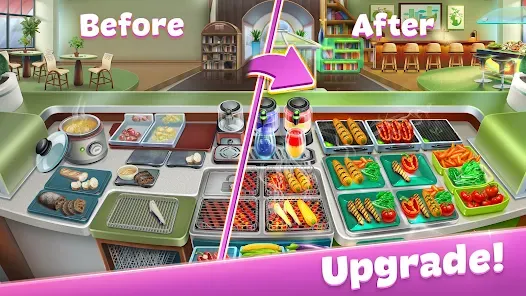 Cooking Fever appliance upgrade screen with coin costs